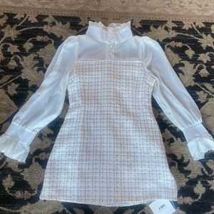 JING preppy dress- tweed dress over a collared sheer top